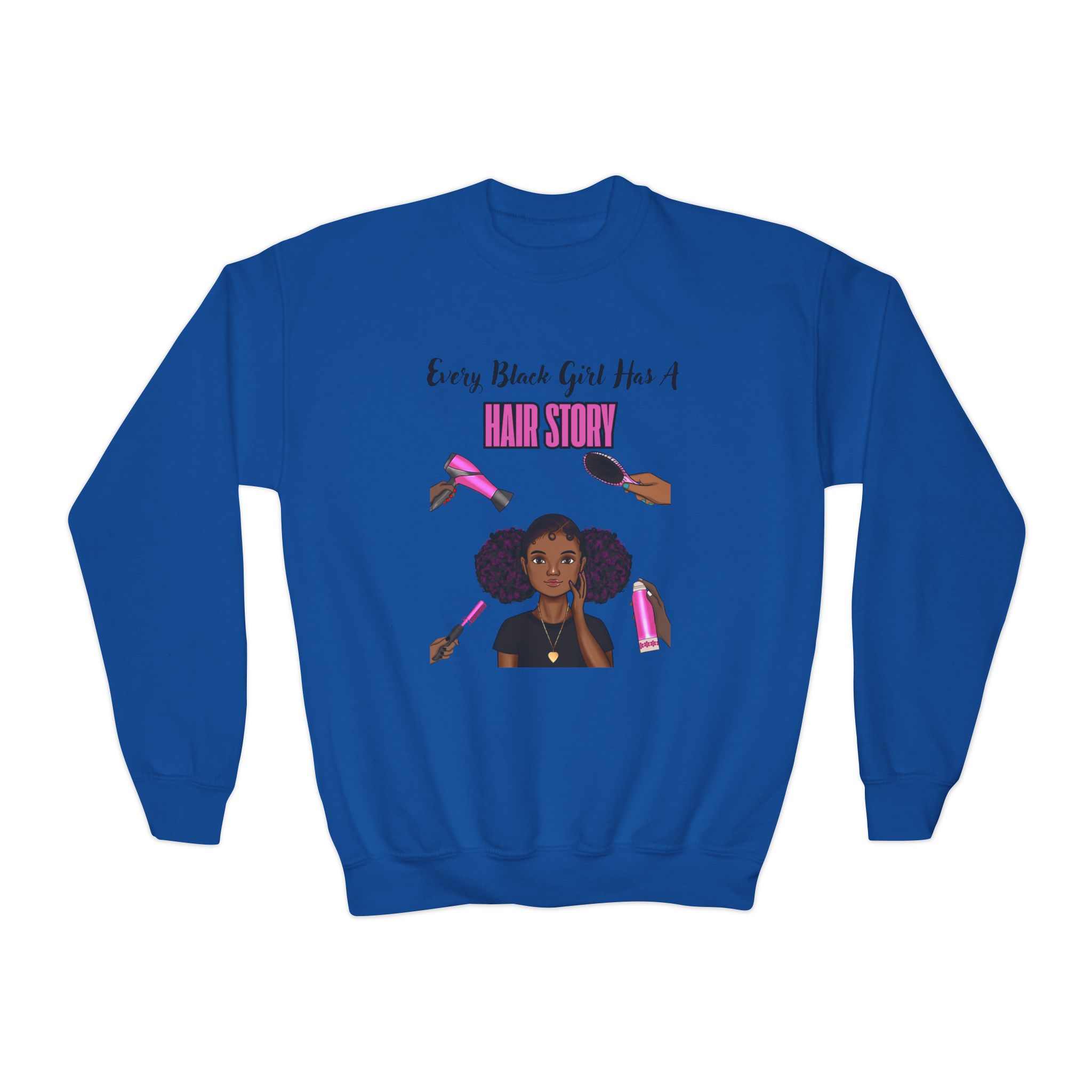 Every Black Girl Has a Hair Story Youth Crewneck Sweatshirt - Image 4